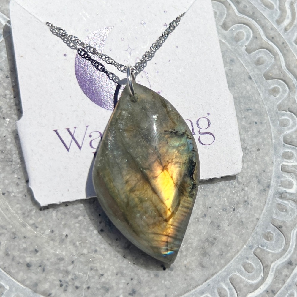 Labradorite Crystal Marquise Pendant - Handmade by Wandering Bunny LLC - Picture 5 of 11